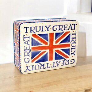 Emma Bridgewater Biscuit Tin Box Union Jack Flag TRULY GREAT England 6" X 7.5"